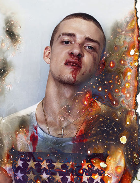 Justin Timberlake, na polmica foto sangrenta de 2001, capa da revista de moda masculina 