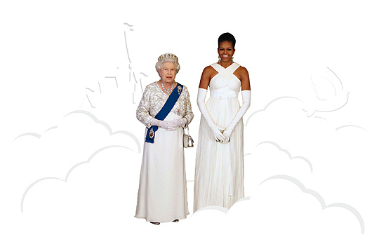 Rainha Elizabeth e Michelle Obama; o branco  o novo preto no mundo da moda 
