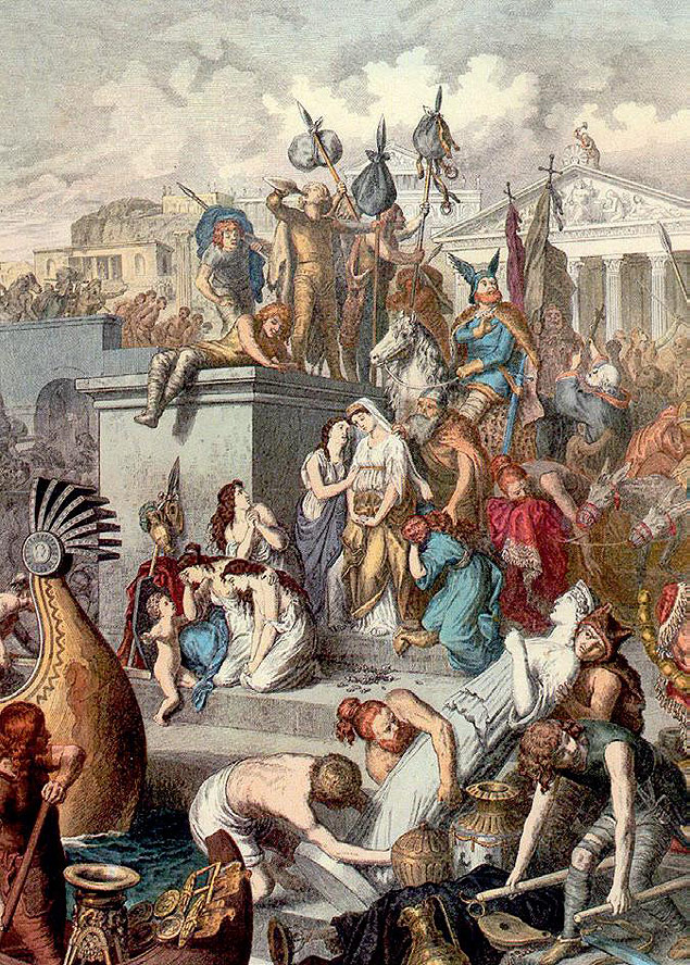 Pintura de 1865, do alemo Heinrich Leutemann, retrata o saque de Roma pelo rei Genserico no sculo 5