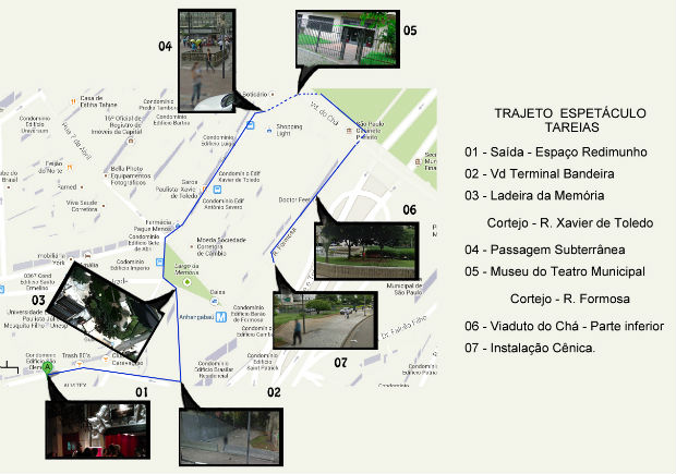 Mapa do percurso do espetculo "Tareias", do Grupo Redimunho de Investigao Teatral