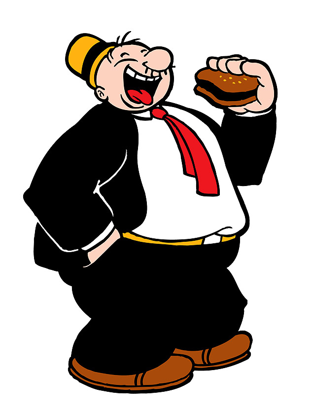 Personagem Dudu, do desenho 'Popeye',  absolutamente aficionado por hambrgueres