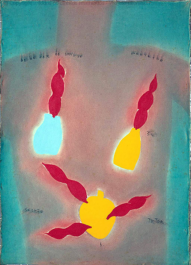 Bebedor de sangue (1992), tinta acrlica e lpis de cor sobre papel - Canvas Serafina