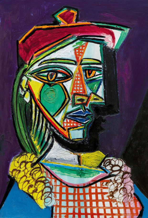 Tela "Femme au bret et  la robe quadrille (Marie-Thrse Walter)", pintada por Pablo Picasso em dezembro de 1937.