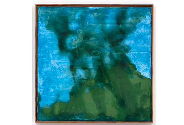 "Marina com Cianobactrias", 2017, de Thiago Rocha Pitta. Obra em tons de verde e azul claro.