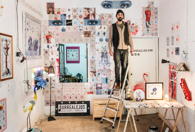 O artista italiano Luca Colapietro em seu estdio em Lisboa, Portugal. 
