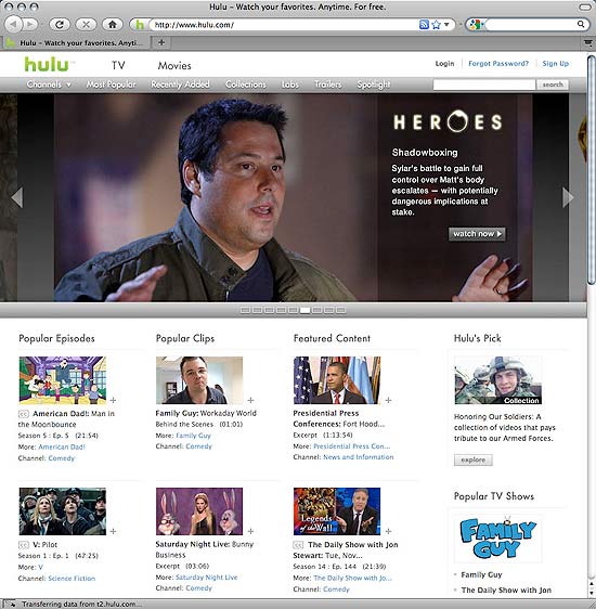 Pgina do Hulu.com; servio de streaming no ser vendido --em vez disso, ganhar mais investimento das suas controladoras de hoje