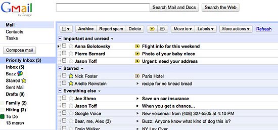 "Priority Inbox", funo do Gmail que ir separar os e-mails importantes do resto das mensagens