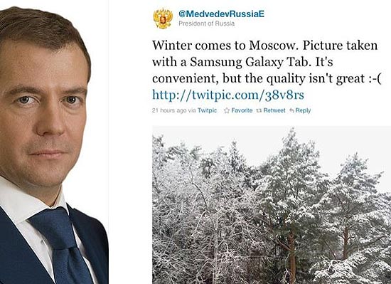 Perfil oficial do presidente da Rússia, @MedvedevRussiaE, que reclamou da câmera do Galaxy Tab