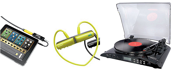 Imagens de Amplitube IRIG, Sony NWZ-W252 e Toca Disco com USB