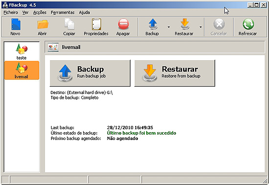 O FBackup 4.5, programa com interface simples que permite a realização de backups de arquivos.
