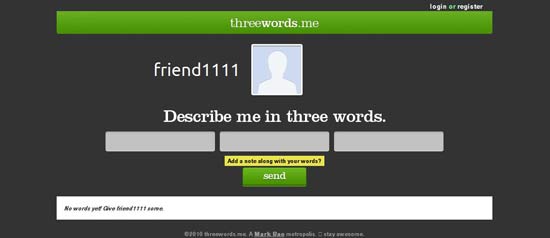 Tela do site Threewords.me, que propõe aos usuários que descrevam pessoas com três palavras