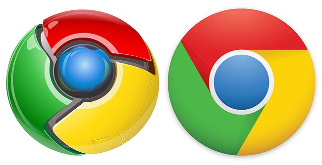 O logotipo antigo ( esquerda) e o novo ( direita) do navegador Google Chrome, que chegou  verso 11 