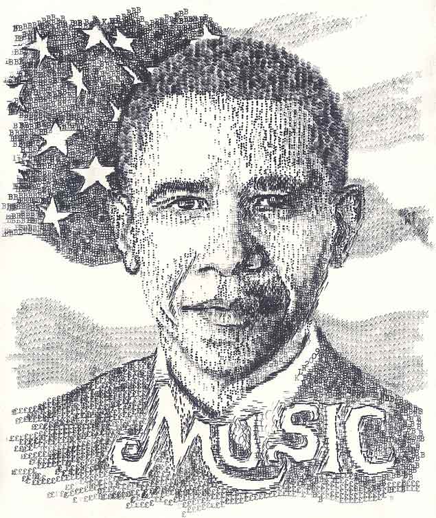 Retrato de Barack Obama feito com mquina de escrever pela artista britnica Keira Rathbone