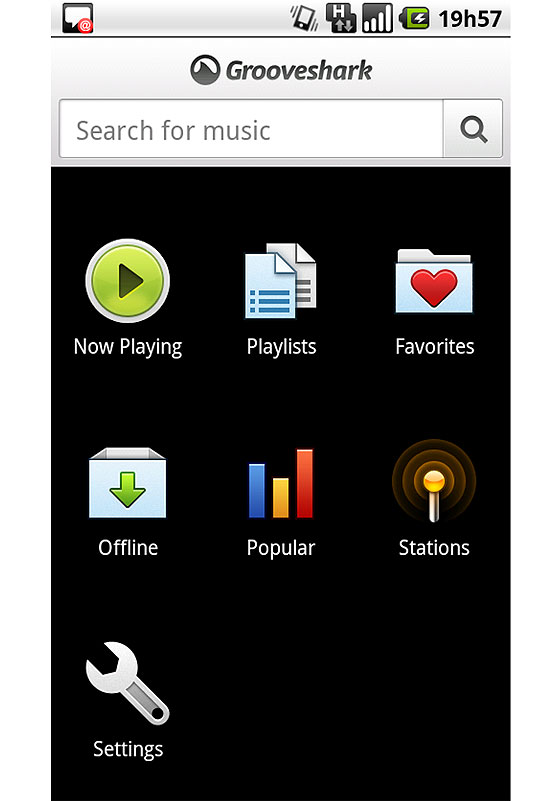Tela do aplicativo do Grooveshark, que foi removido do Android Market pelo Google