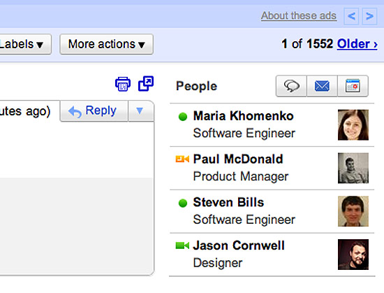 Novo widget do Gmail lista as pessoas envolvidas na troca de mensagens exibida