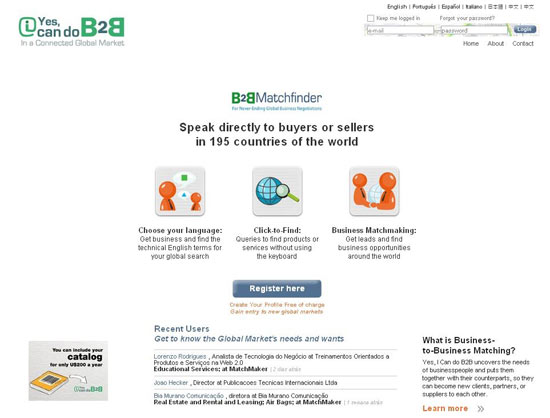 Tela da rede social brasileira Yes, I Can Do B2B, ferramenta para a interação de empresas