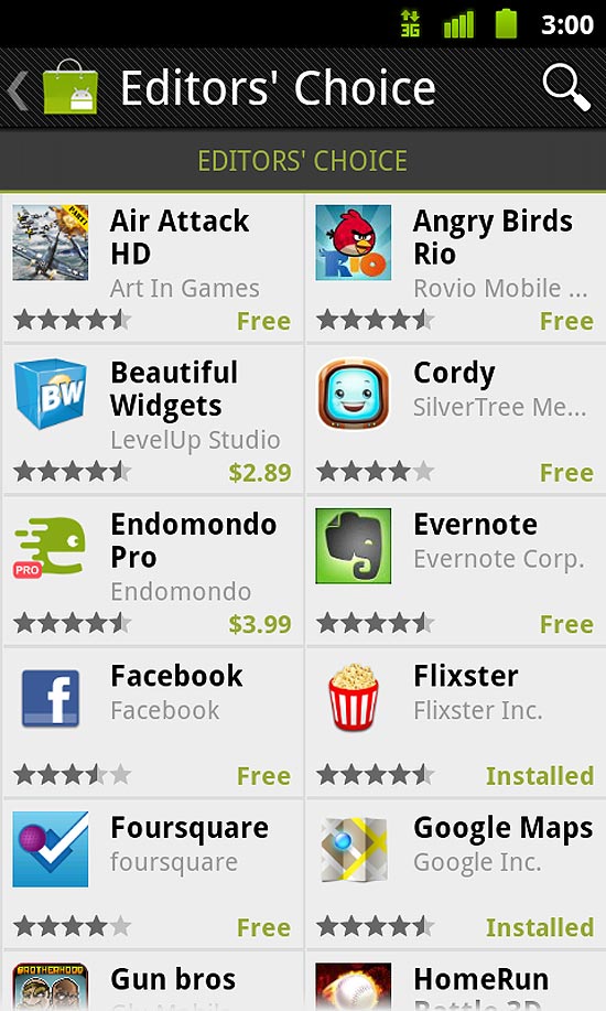 Lista de aplicativos recomendados no Android Market