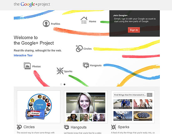 Tela da nova rede social Google+