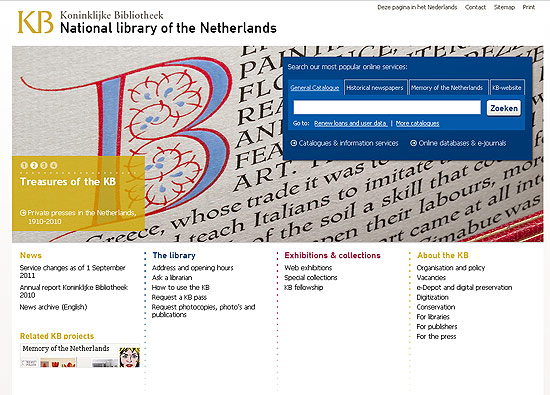 Captura de tela do site da Biblioteca Nacional da Holanda