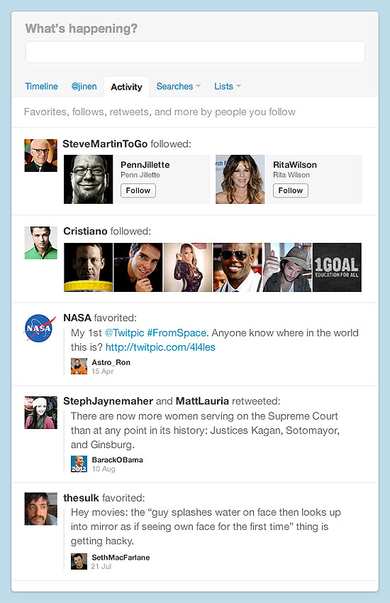 Aba Atividade, nova função do Twitter