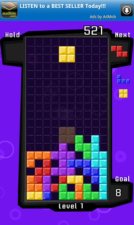 Versão gratuita do Tetris para Android, sistema do Google