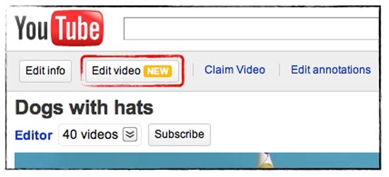 Botão Edit Video, destacado em vermelho, que ativa a nova ferramenta do YouTube para edição de vídeos