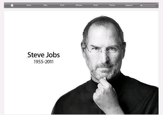Pgina principal do site da Apple, em homenagem a seu fundador, Steve Jobs, que morreu nesta quarta-feira (5)