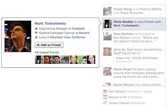 Ticker/Novidades, recurso do Facebook que mostra em tempo real atividades dos seus amigos