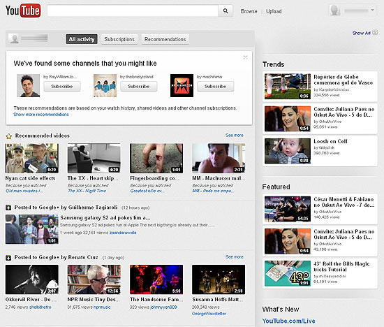 Reprodução da nova interface do YouTube, liberada hoje pelo Google