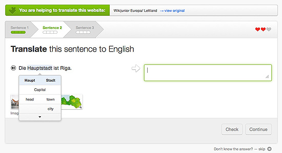Duolingo pede a traduo de uma frase para o ingls