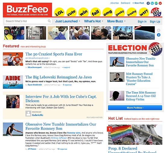 Pgina inicial do site BuzzFeed