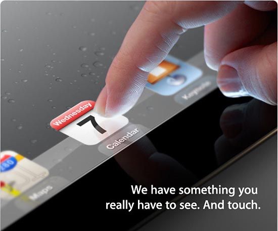 Convite da Apple para evento de lançamento do novo iPad, que será em 7 de março, em San Francisco 