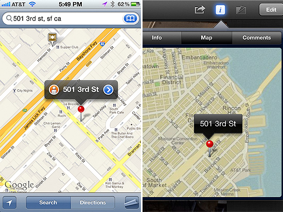 San Francisco em mapas do Google Maps (esq.) e do OpenStreetMap