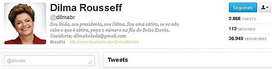Perfil falso da presidente Dilma Rousseff no Twitter, que venceu o prêmio Shorty Awards