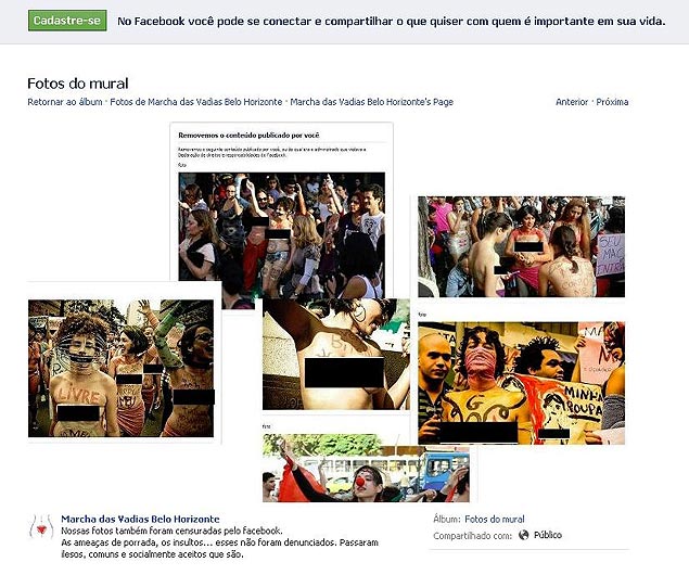 Publicação que reclama da postura do Facebook; crítica foi feita na própria rede social, na página oficial da marcha em BH