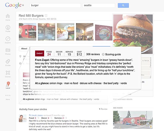 Tela do Google+ Local exibindo avaliaes de um estabelecimento 