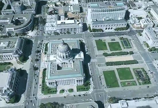 Imagem do Google Earth em 3D exibida na conferência do Google Maps