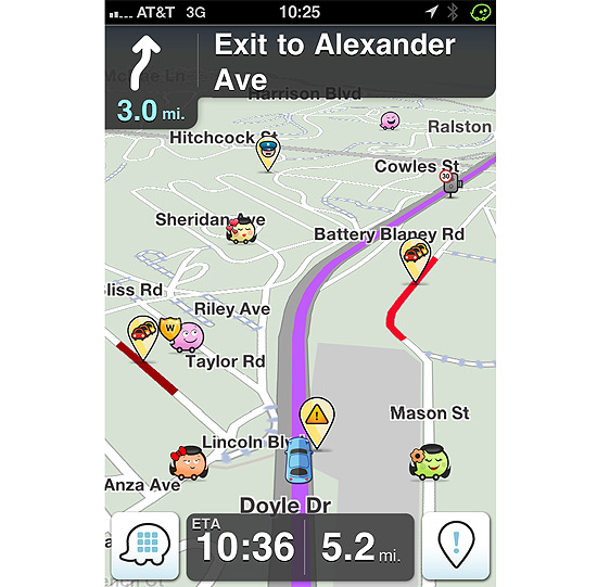 Tela do aplicativo Waze, em sua versão para iPhone 