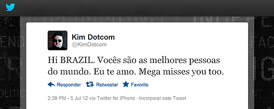 Pelo Twitter, Kim Dotcom, do Megaupload, saúda os brasileiros 