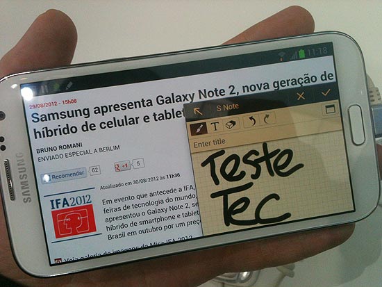 O Galaxy Note 2, smartphone da Samsung com tela de 5,5 polegadas