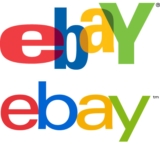 Logotipos do eBay: acima, o novo; no topo, o antigo