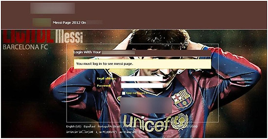 Site criado por crackers para roubar dados de internautas tem como tema o jogador de futebol Lionel Messi 