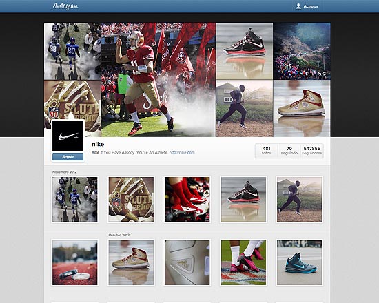 Página da Nike no site do Instagram