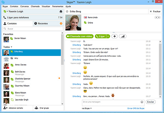 Janela do Skype com contatos do Messenger