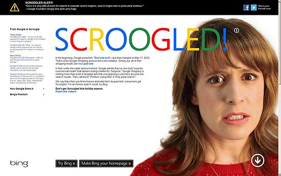 "Scroogled", site que a Microsoft criou para atacar o Google