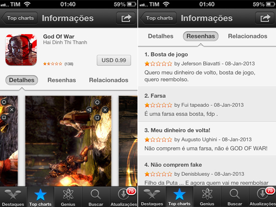 Imagens do jogo falso de "God of War", disponvel na App Store 