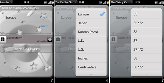 Telas do aplicativo "Chubby Checker", produzido para sistema mvel da HP