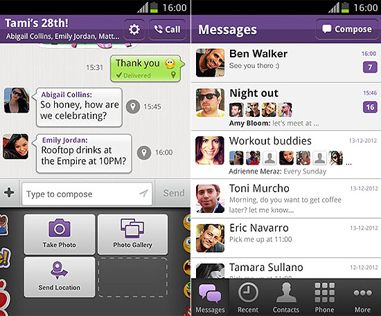 Imagem do aplicativo Viber, de mensagens e chamadas gratuitas, em sua verso para Android