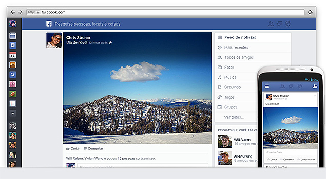 Novo visual do feed de notícias do Facebook, anunciado em evento da rede nesta quinta-feira (6)