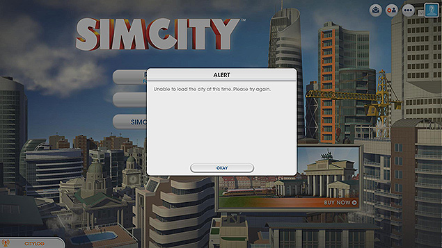 Erro no novo "SimCity", simulador de cidades da desenvolvedora EA (Electronic Arts) 